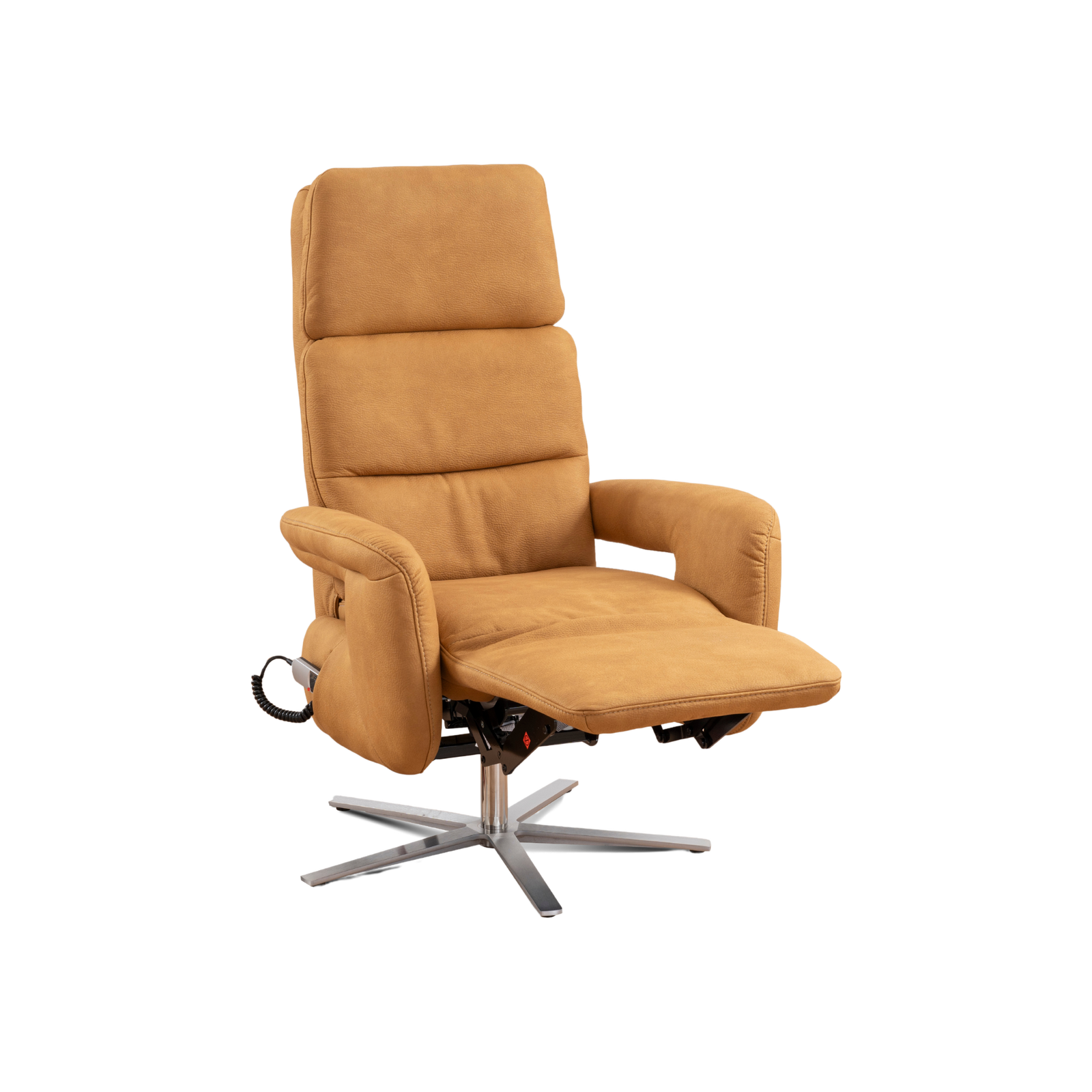 MATCH, Variante 4,Typ 1222_3M.HW_Ares ocker_04_FS Meubelis Ares relaxfauteuil – elektrisch verstelbare fauteuil met hoge rugleuning, voetsteun en draaivoet voor ultiem zitcomfort