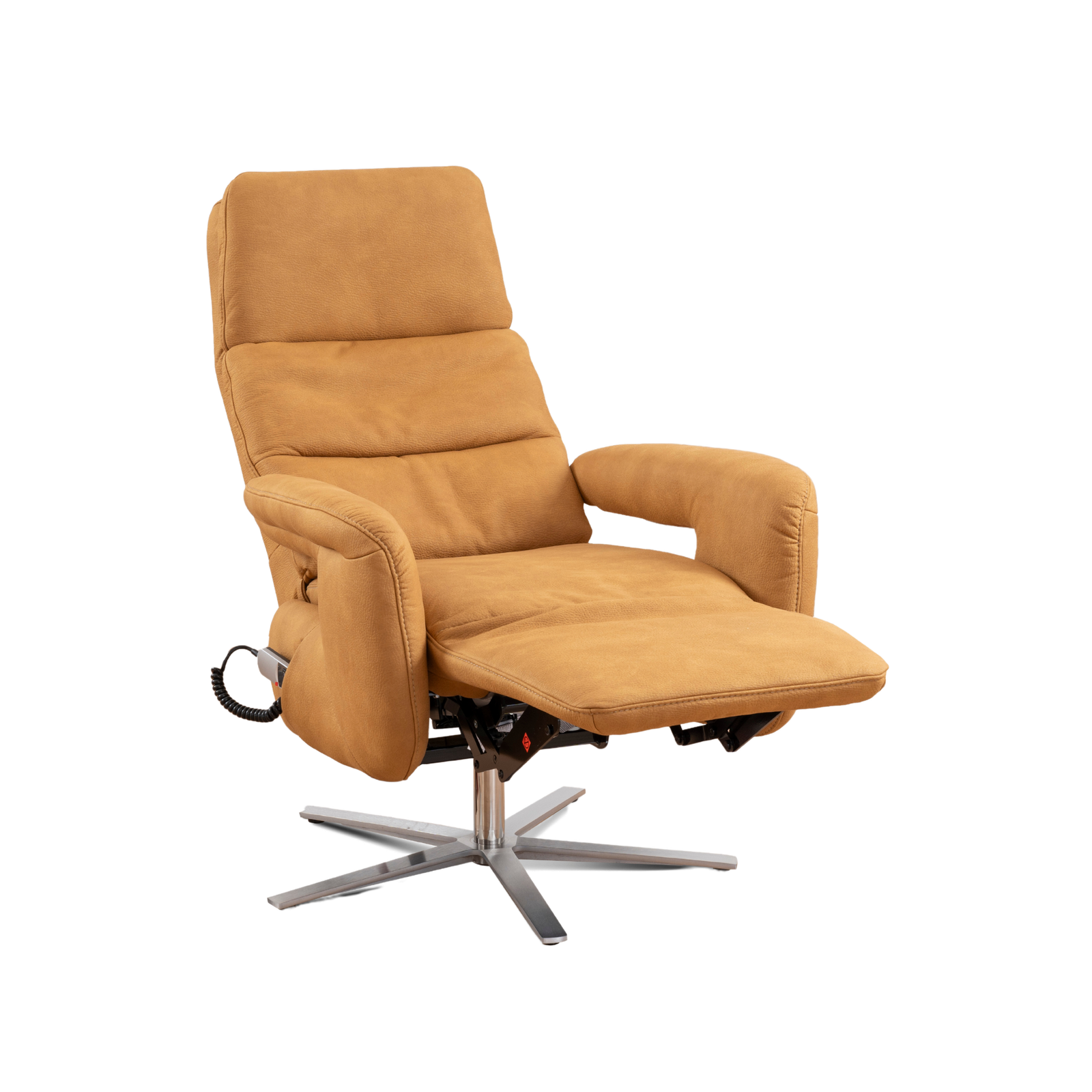 MATCH, Variante 4,Typ 1222_3M.HW_Ares ocker_05_FS Meubelis Ares relaxfauteuil – elektrisch verstelbare fauteuil met hoge rugleuning, voetsteun en draaivoet voor ultiem zitcomfort
